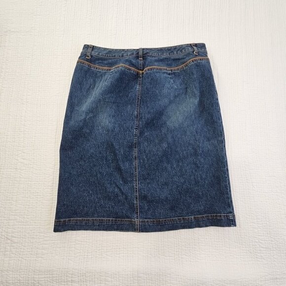 Venezia Denim Skirt Women's Size 18 Stretch Blue Pockets Front Vent EUC LN - Picture 3 of 10